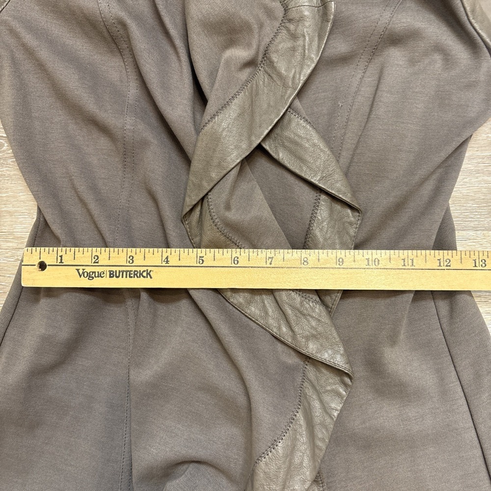 Illia Light Brown Leather & Knit Open Cardigan Jacket Sz 4 USA Boho Western - Picture 8 of 14